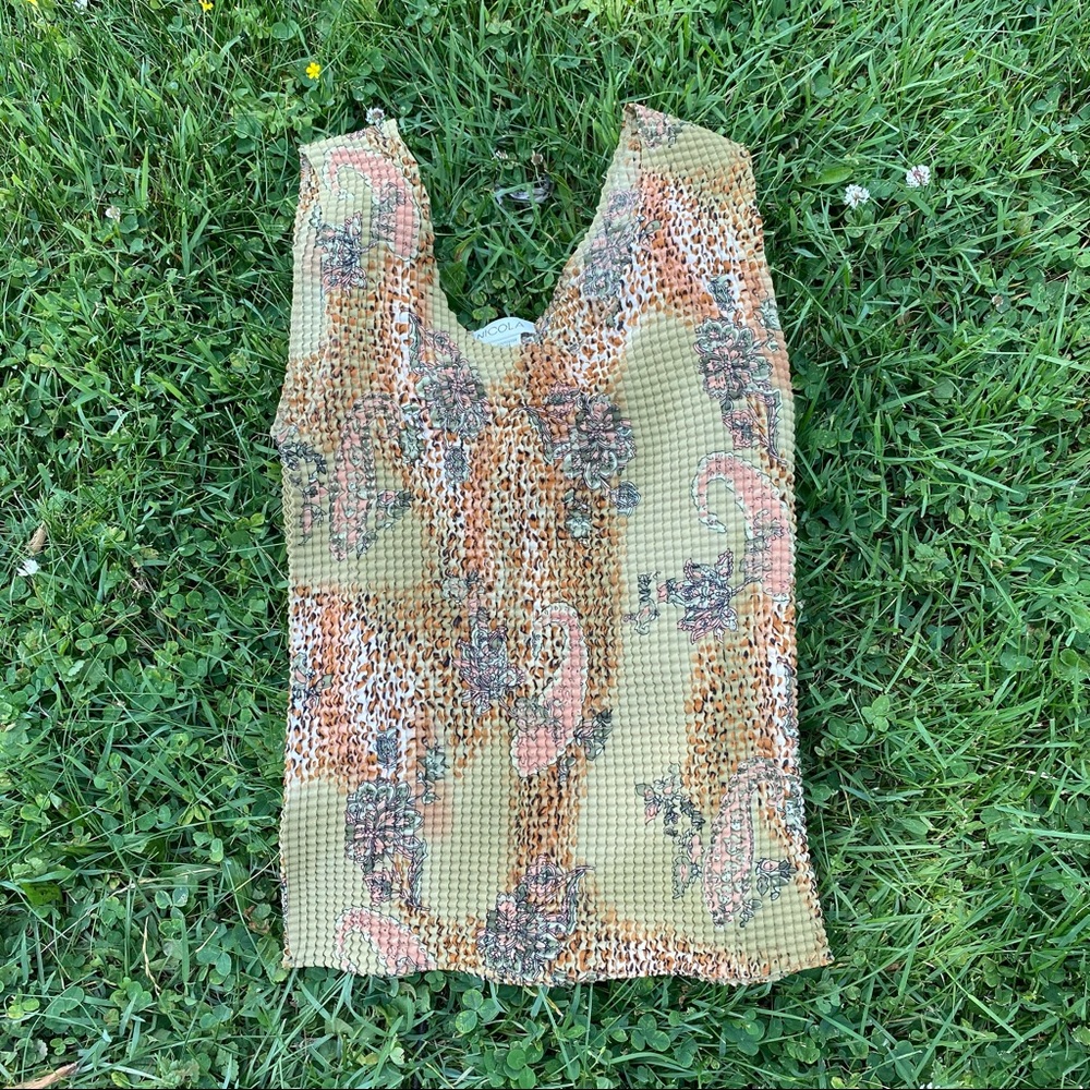 Vintage NICOLA Green Accordion Stretch Tank Top Size Medium